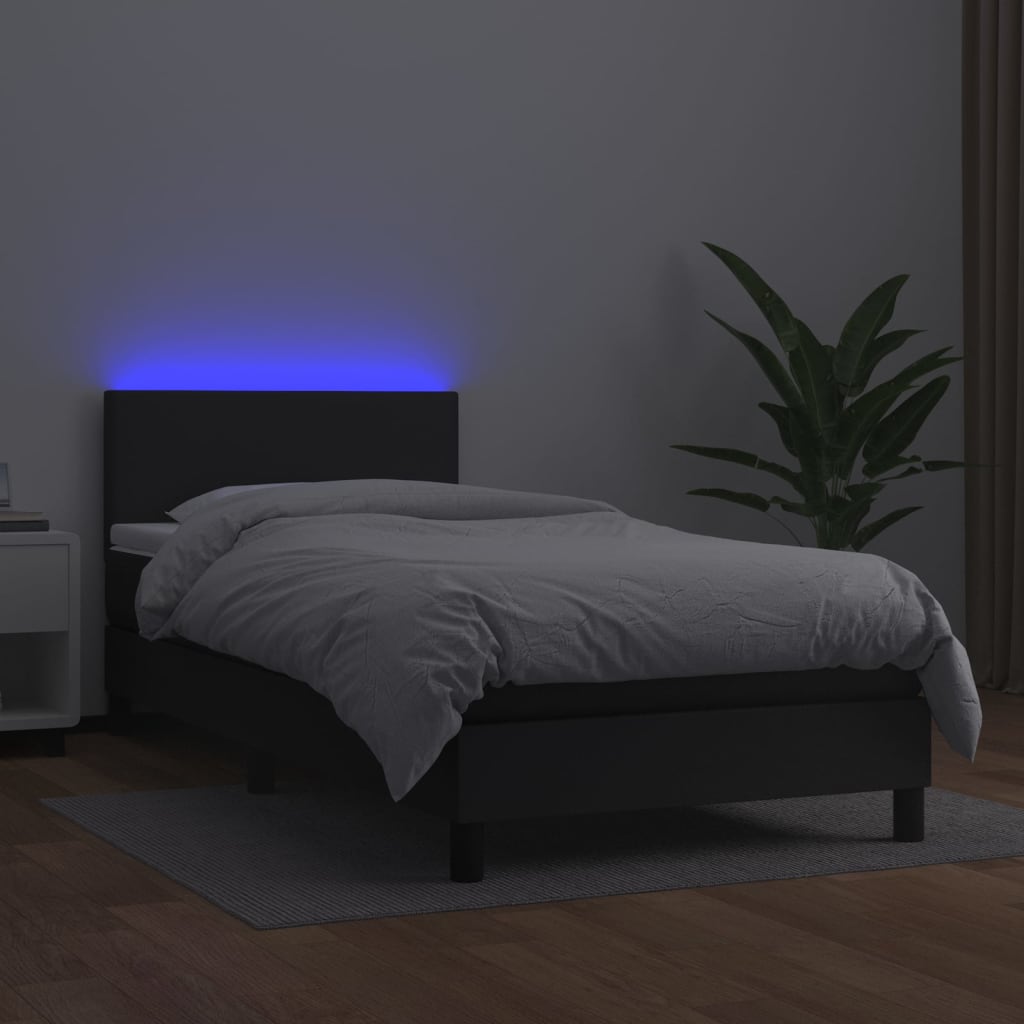 Boxspring Met Matras En Led Kunstleer Zwart 80 x 200 cm Effen ontwerp