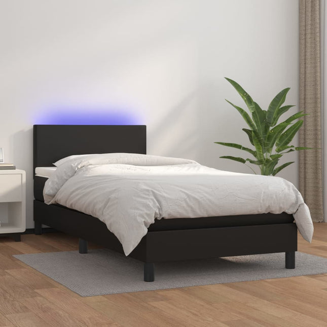 Boxspring Met Matras En Led Kunstleer Zwart 80 x 200 cm Effen ontwerp