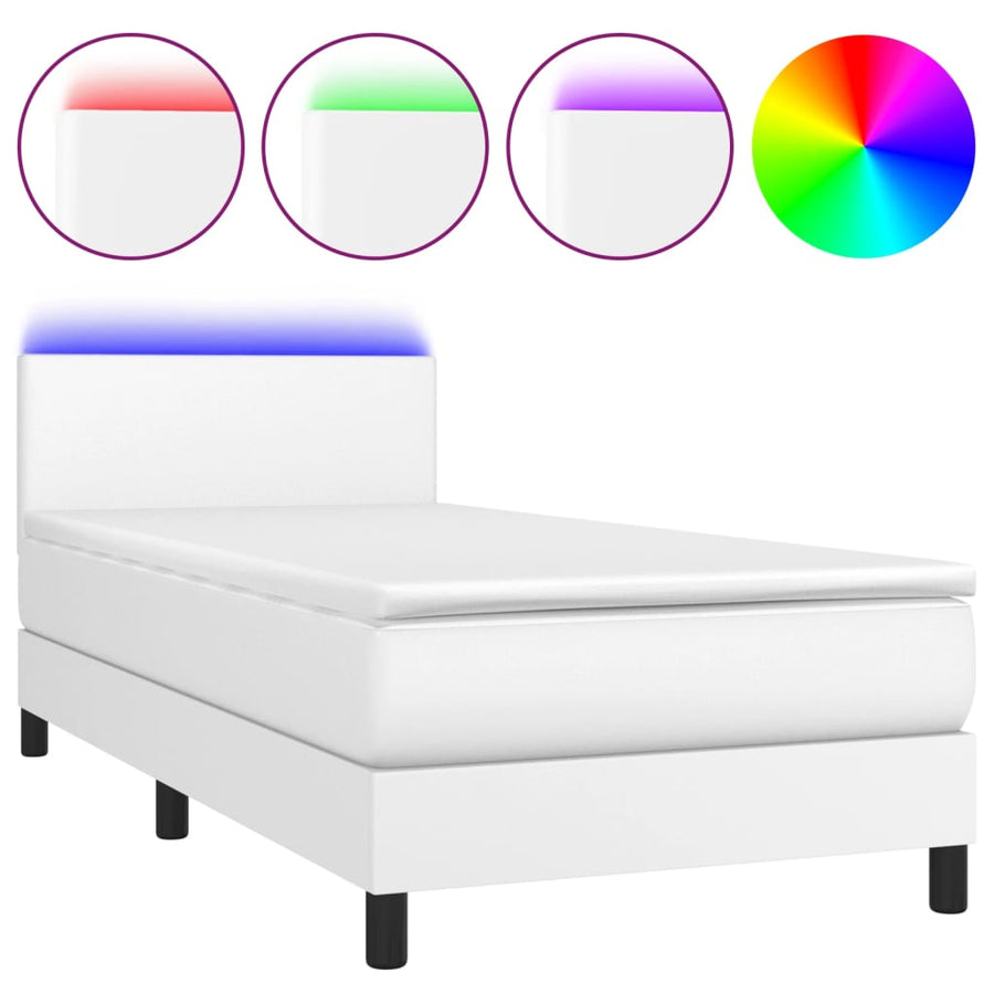Boxspring Met Matras En Led Kunstleer Wit 80 x 200 cm Effen ontwerp