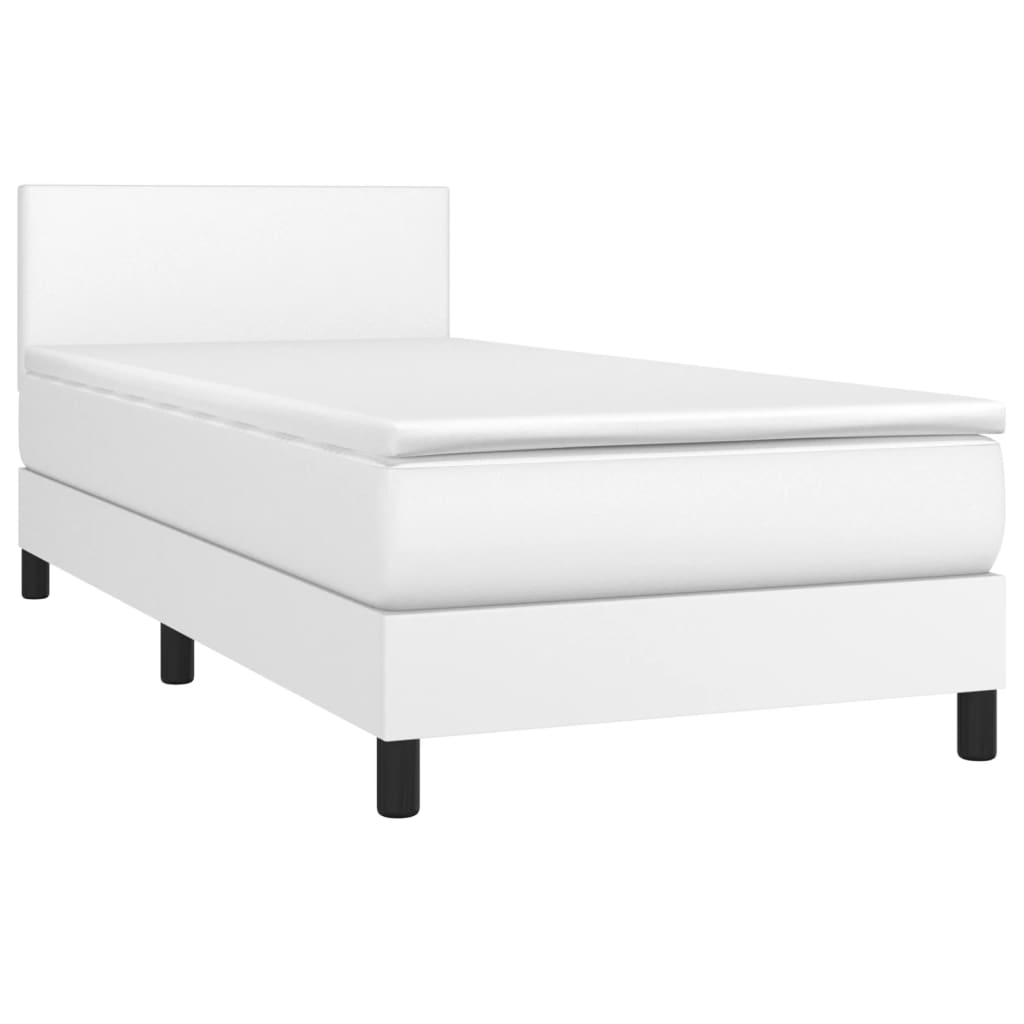 Boxspring Met Matras En Led Kunstleer Wit 80 x 200 cm Effen ontwerp