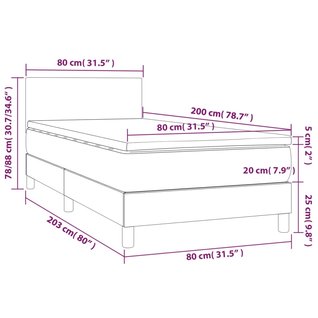 Boxspring Met Matras En Led Kunstleer Wit 80 x 200 cm Effen ontwerp