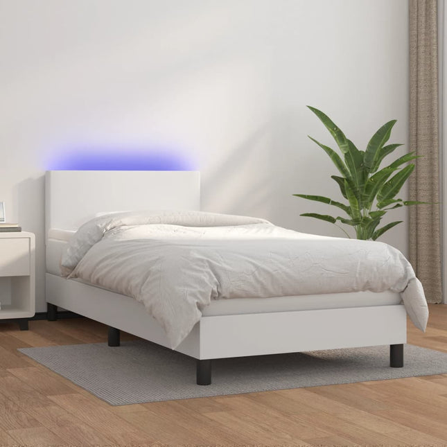 Boxspring Met Matras En Led Kunstleer Wit 80 x 200 cm Effen ontwerp