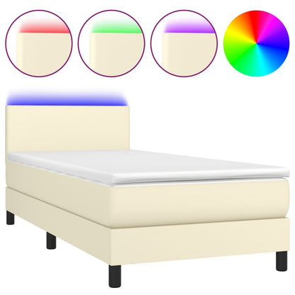 Boxspring Met Matras En Led Kunstleer Kleurig Crème 80 x 200 cm