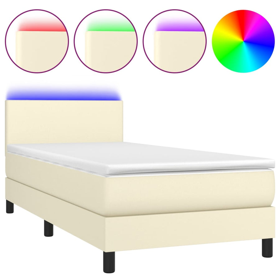 Boxspring Met Matras En Led Kunstleer Kleurig Crème 80 x 200 cm