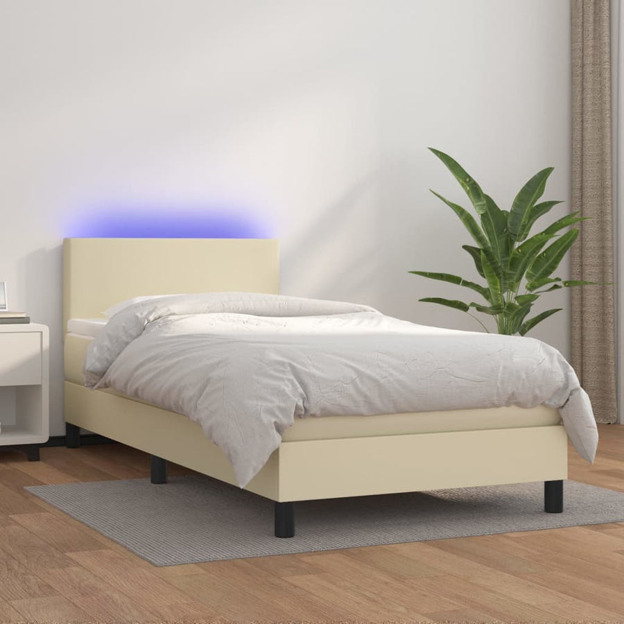 Boxspring Met Matras En Led Kunstleer Kleurig Crème 80 x 200 cm