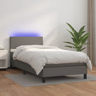 Boxspring Met Matras En Led Kunstleer Grijs 80 x 200 cm Effen ontwerp