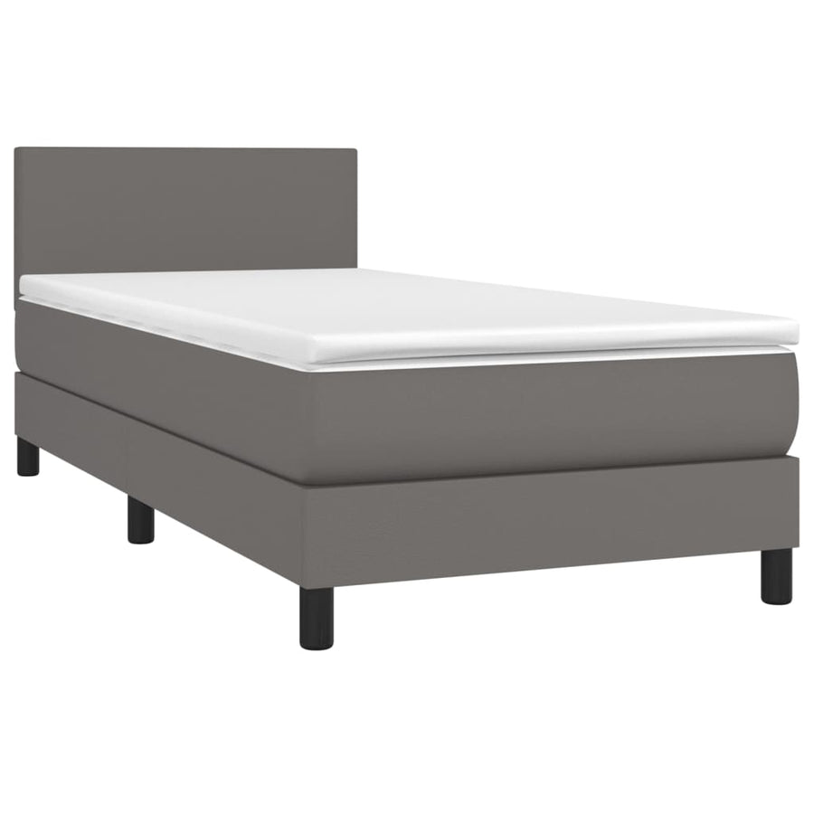 Boxspring Met Matras En Led Kunstleer Grijs 90 x 190 cm Effen ontwerp