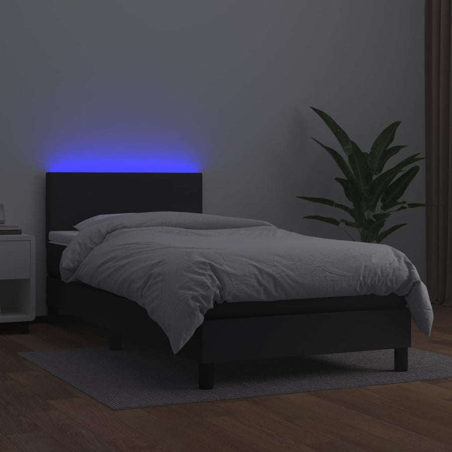 Boxspring Met Matras En Led Kunstleer Zwart 90 x 200 cm Effen ontwerp