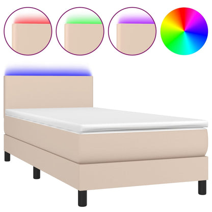 Boxspring met matras en LED kunstleer cappuccinokleur 90x200 cm 90 x 200 cm Cappuccino