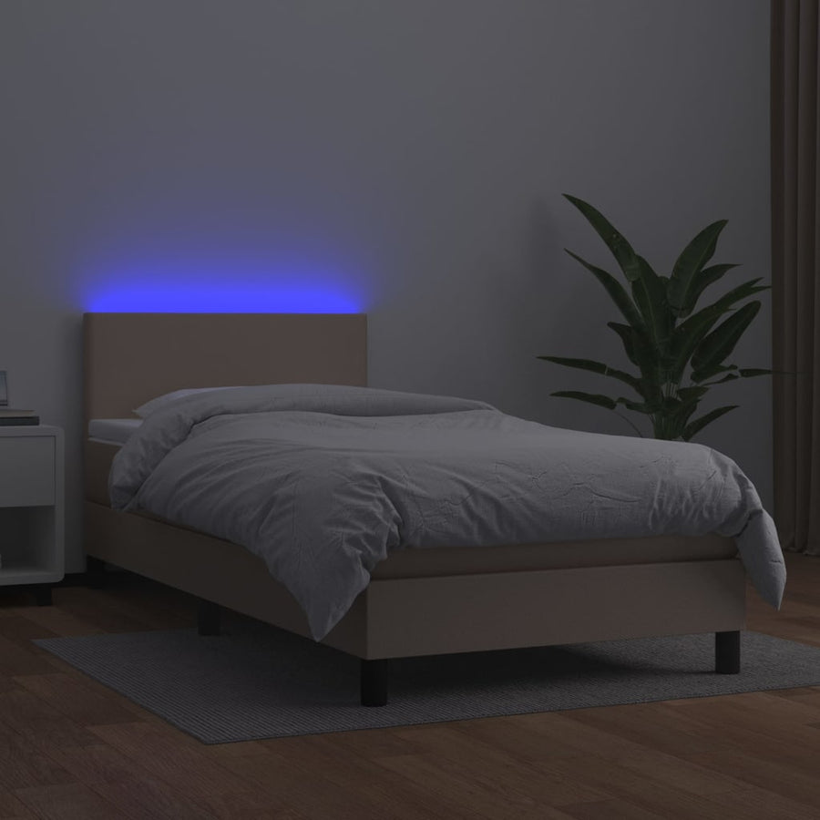 Boxspring met matras en LED kunstleer cappuccinokleur 90x200 cm 90 x 200 cm Cappuccino