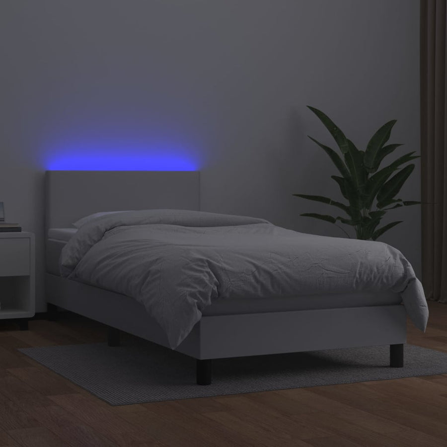 Boxspring Met Matras En Led Kunstleer Wit 100 x 200 cm Effen ontwerp