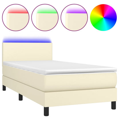Boxspring met matras en LED kunstleer crèmekleurig 100x200 cm