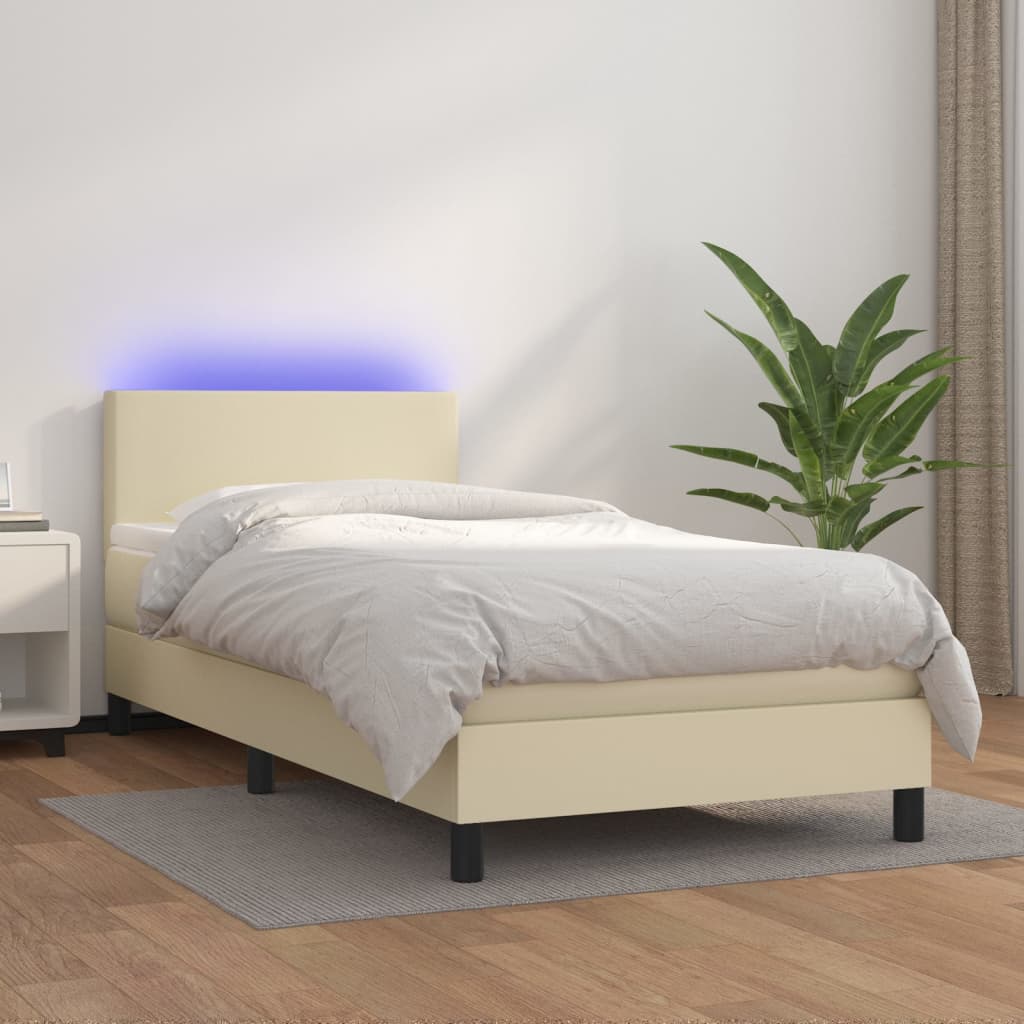 Boxspring met matras en LED kunstleer crèmekleurig 100x200 cm