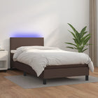 Boxspring Met Matras En Led Kunstleer Bruin 100 x 200 cm Effen ontwerp