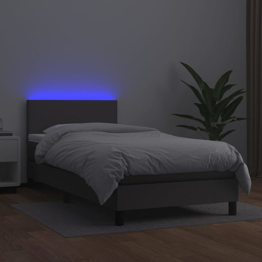 Boxspring Met Matras En Led Kunstleer Grijs 100 x 200 cm Effen ontwerp