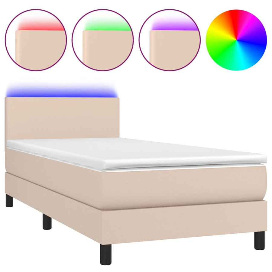 Boxspring Met Matras En Led Kunstleer Kleur 100X200Cm Cappuccino 100 x 200 cm Effen ontwerp
