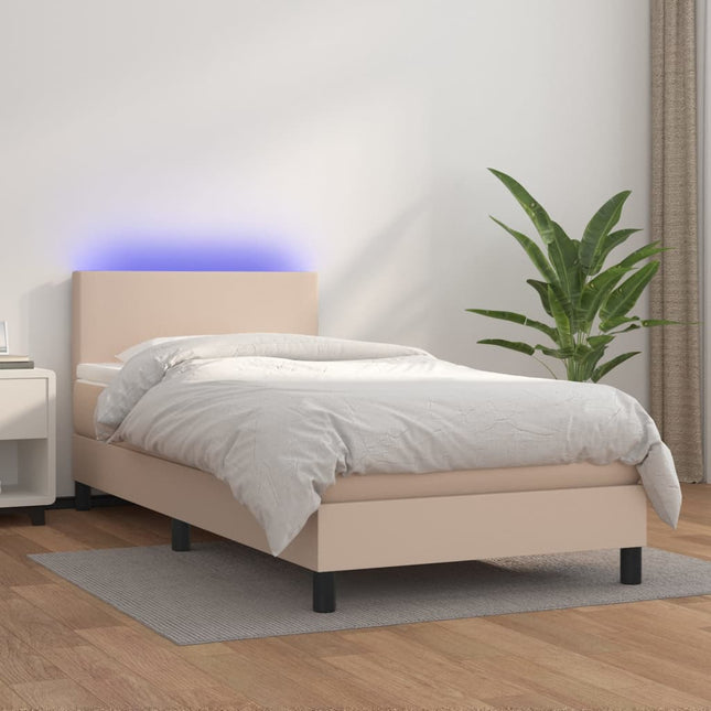 Boxspring Met Matras En Led Kunstleer Kleur 100X200Cm Cappuccino 100 x 200 cm Effen ontwerp