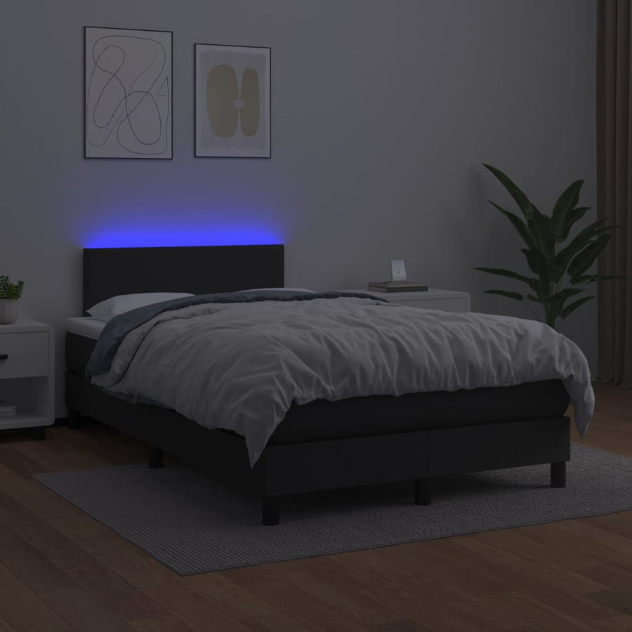 Boxspring Met Matras En Led Kunstleer Zwart 120 x 200 cm Effen ontwerp