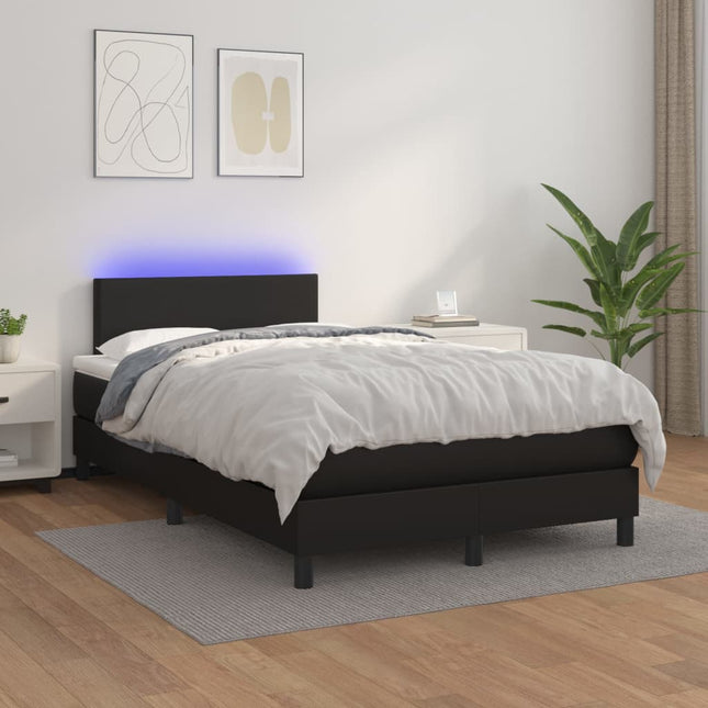 Boxspring Met Matras En Led Kunstleer Zwart 120 x 200 cm Effen ontwerp