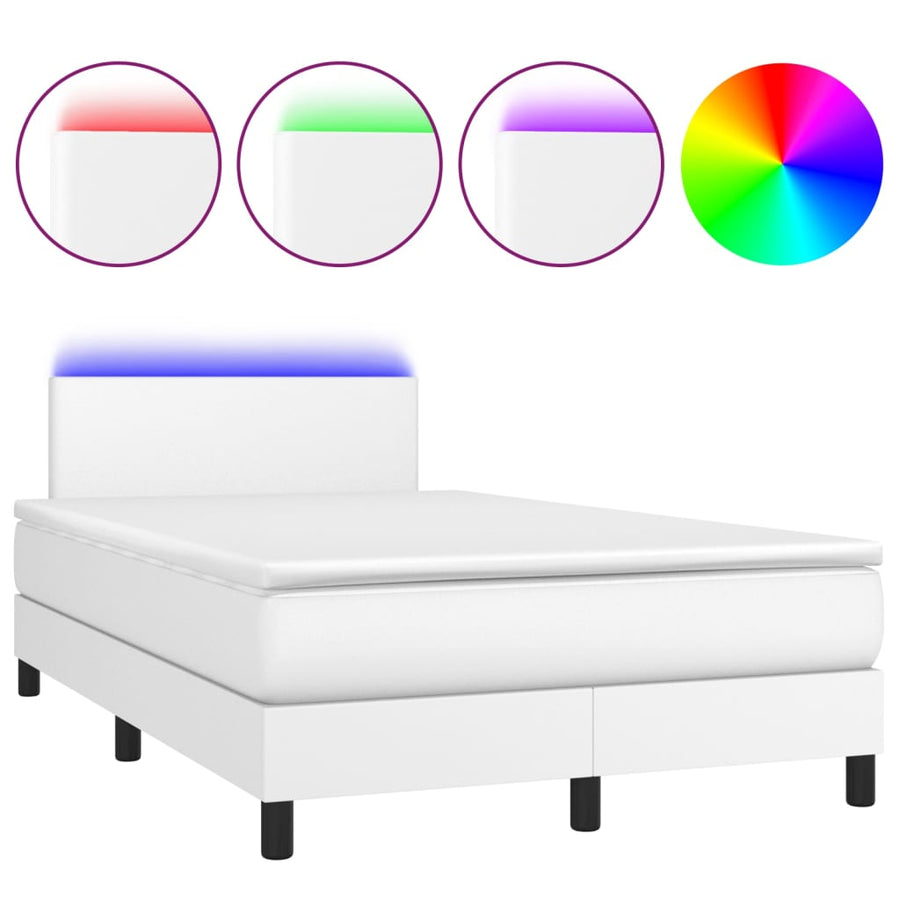Boxspring Met Matras En Led Kunstleer Wit 120 x 200 cm Effen ontwerp