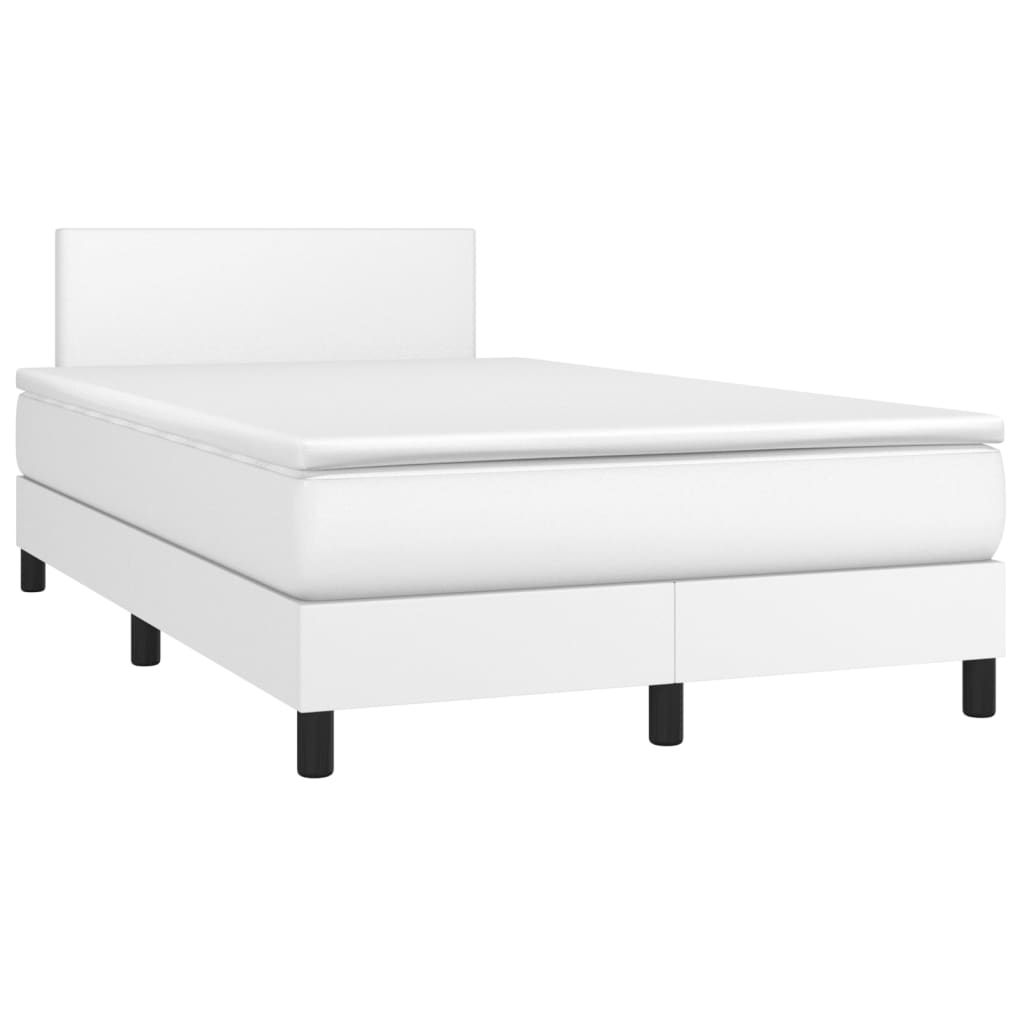 Boxspring Met Matras En Led Kunstleer Wit 120 x 200 cm Effen ontwerp
