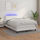 Boxspring Met Matras En Led Kunstleer Wit 120 x 200 cm Effen ontwerp