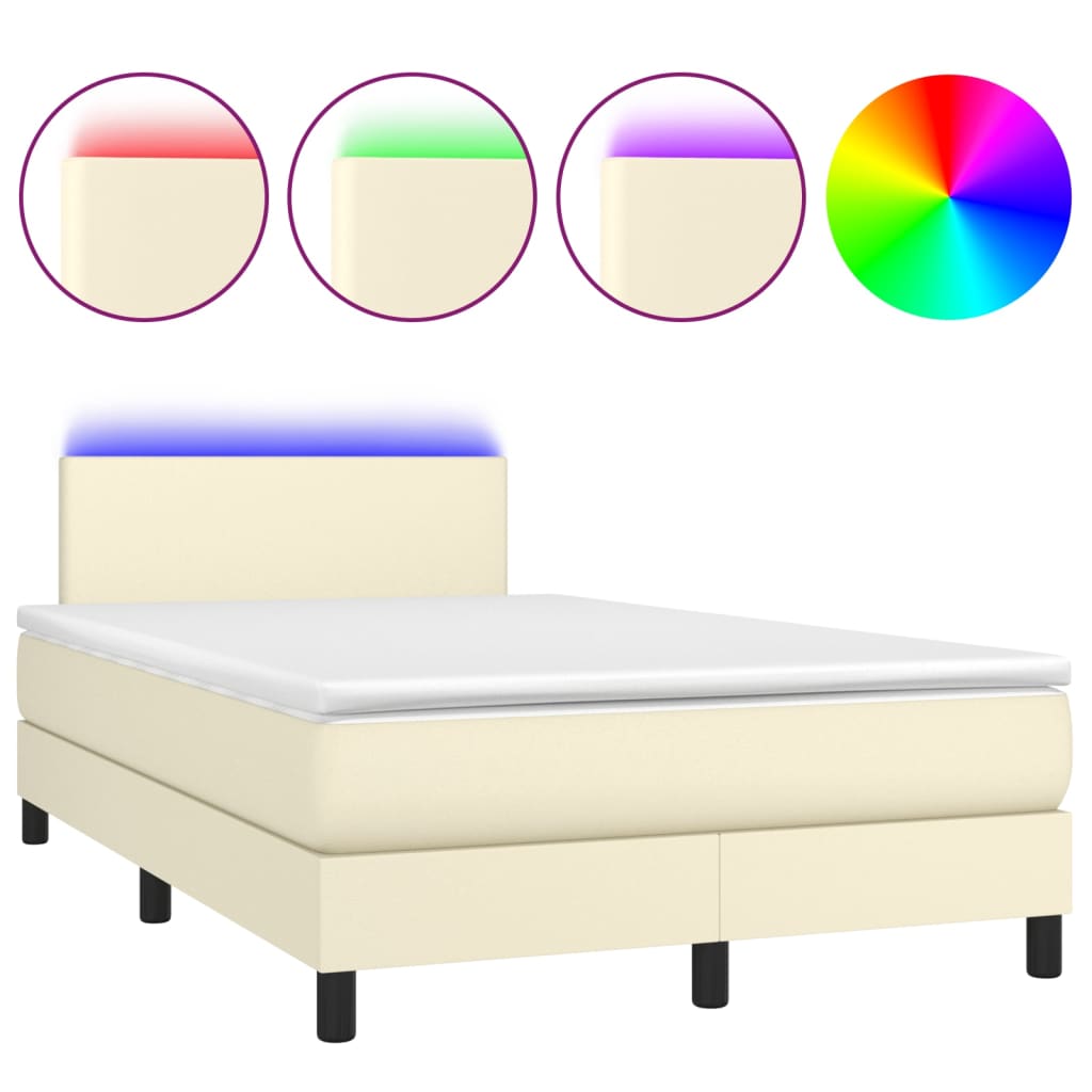Boxspring Met Matras En Led Kunstleer Crèmekleurig 120X200 Cm 120 x 200 cm