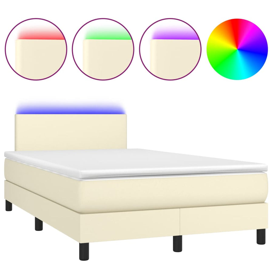 Boxspring Met Matras En Led Kunstleer Crèmekleurig 120X200 Cm 120 x 200 cm