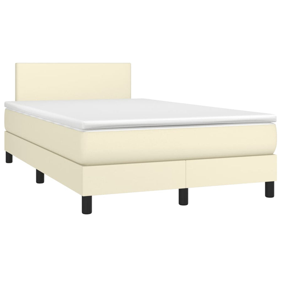 Boxspring Met Matras En Led Kunstleer Crèmekleurig 120X200 Cm 120 x 200 cm