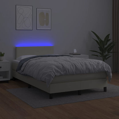 Boxspring Met Matras En Led Kunstleer Crèmekleurig 120X200 Cm 120 x 200 cm