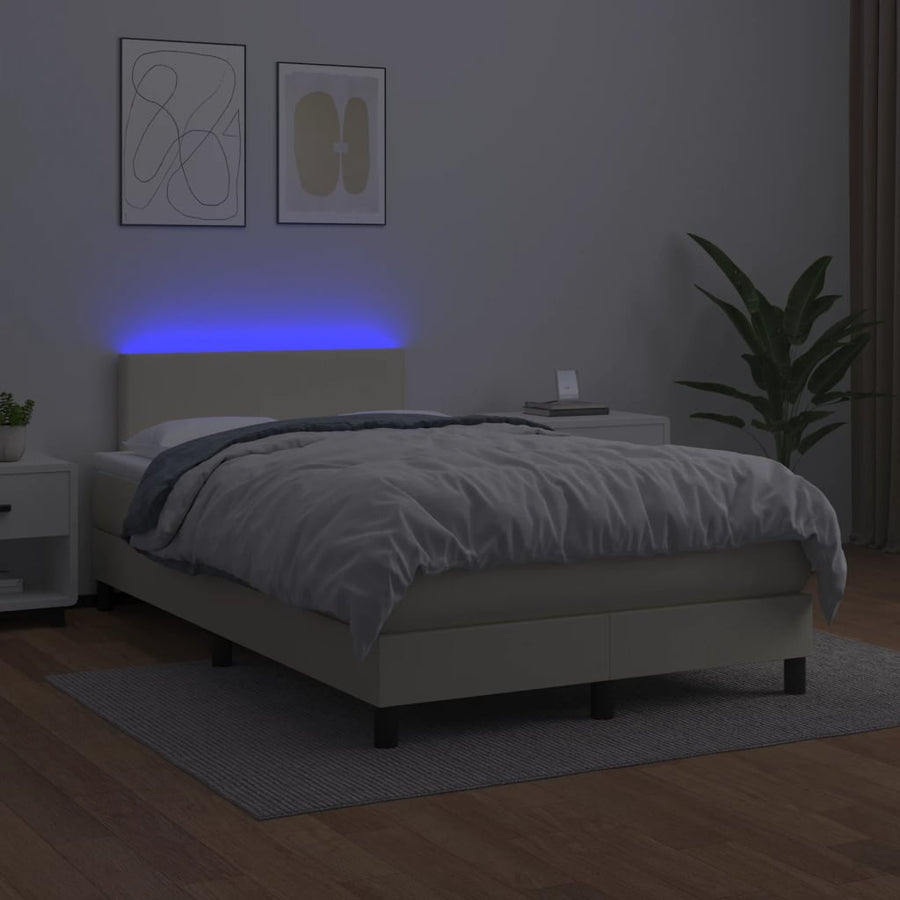 Boxspring Met Matras En Led Kunstleer Crèmekleurig 120X200 Cm 120 x 200 cm