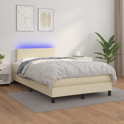 Boxspring Met Matras En Led Kunstleer Crèmekleurig 120X200 Cm 120 x 200 cm