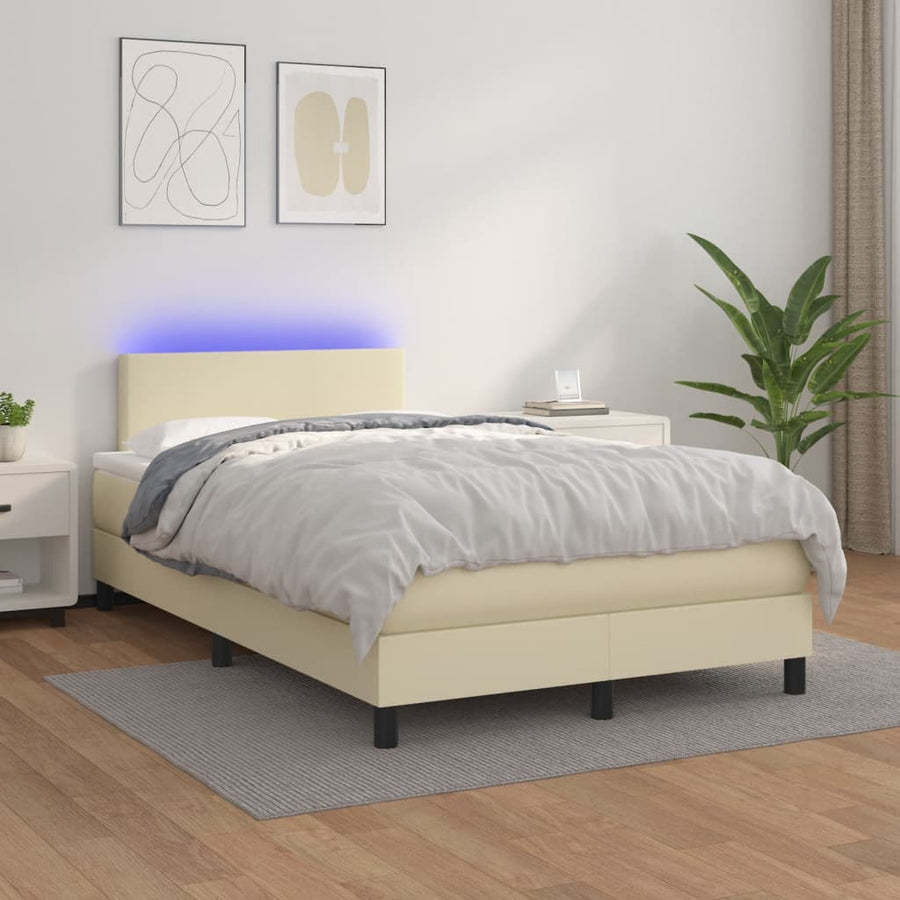 Boxspring Met Matras En Led Kunstleer Crèmekleurig 120X200 Cm 120 x 200 cm
