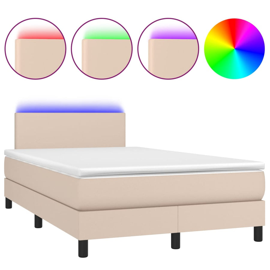 Boxspring Met Matras En Led Kunstleer Kleur 120X200Cm Cappuccino 120 x 200 cm Effen ontwerp