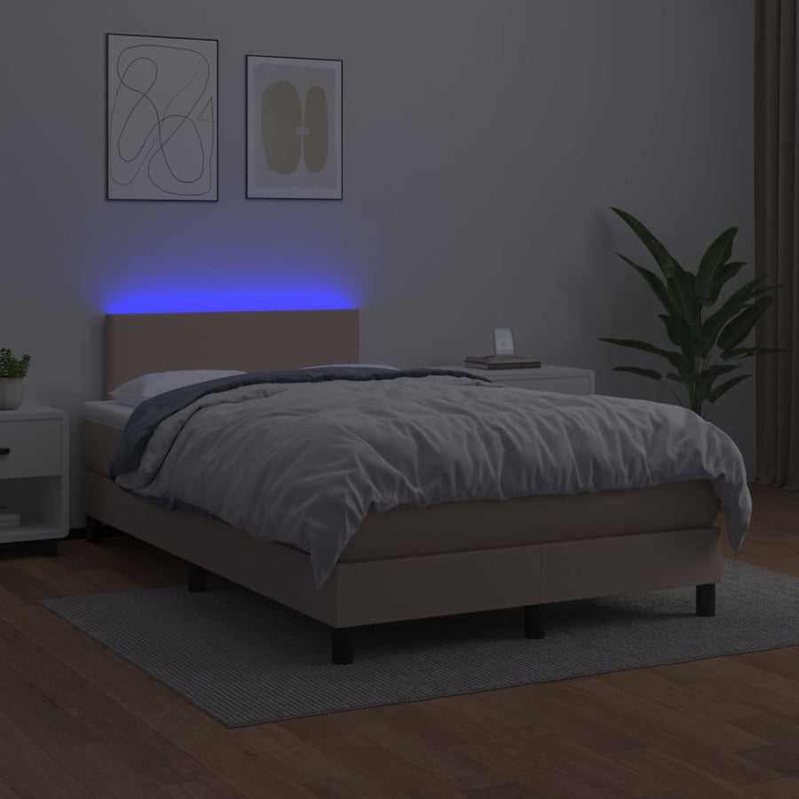 Boxspring Met Matras En Led Kunstleer Kleur 120X200Cm Cappuccino 120 x 200 cm Effen ontwerp