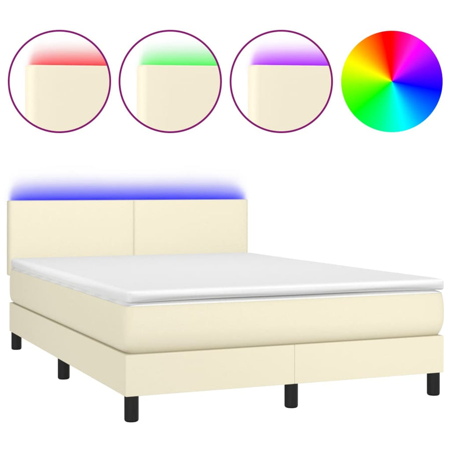 Boxspring Met Matras En Led Kunstleer Kleurig 140 x 190 cm