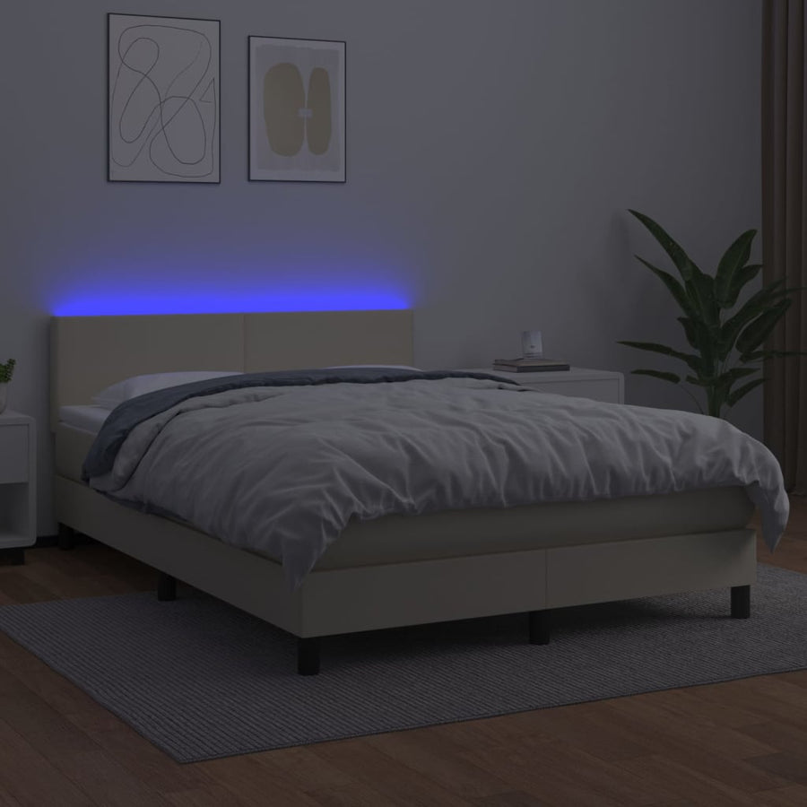 Boxspring Met Matras En Led Kunstleer Kleurig 140 x 190 cm