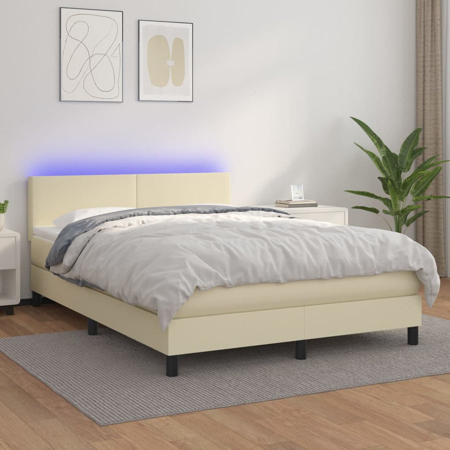 Boxspring Met Matras En Led Kunstleer Kleurig 140 x 190 cm