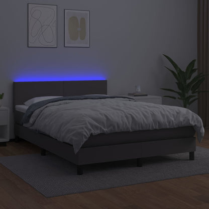 Boxspring met matras en LED kunstleer grijs 140x190 cm 140 x 190 cm Grijs