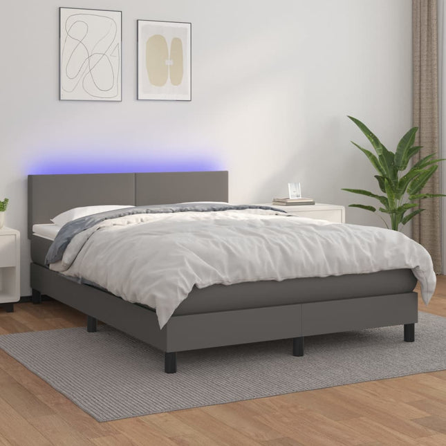 Boxspring met matras en LED kunstleer grijs 140x190 cm 140 x 190 cm Grijs