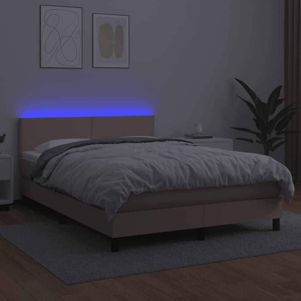 Boxspring met matras en LED kunstleer cappuccinokleur 140x190cm 140 x 190 cm Effen ontwerp