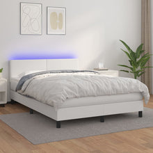 Boxspring Met Matras En Led Kunstleer Wit 140 x 200 cm Effen ontwerp