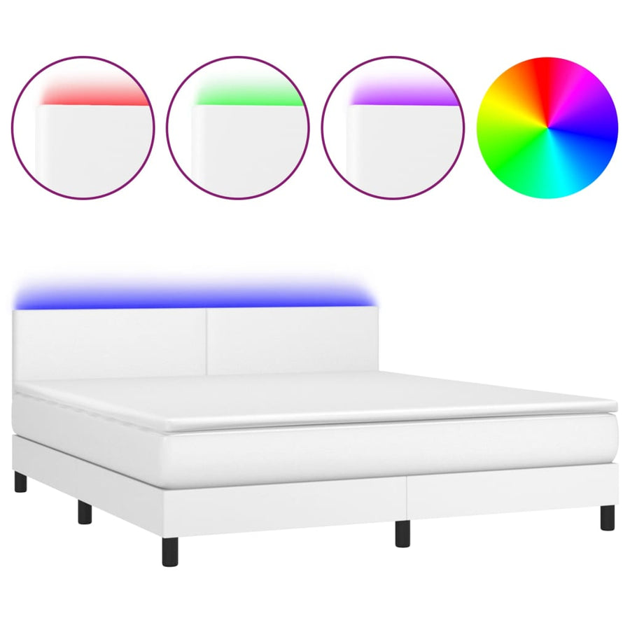 Boxspring Met Matras En Led Kunstleer Wit 160 x 200 cm Effen ontwerp