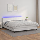 Boxspring Met Matras En Led Kunstleer Wit 160 x 200 cm Effen ontwerp