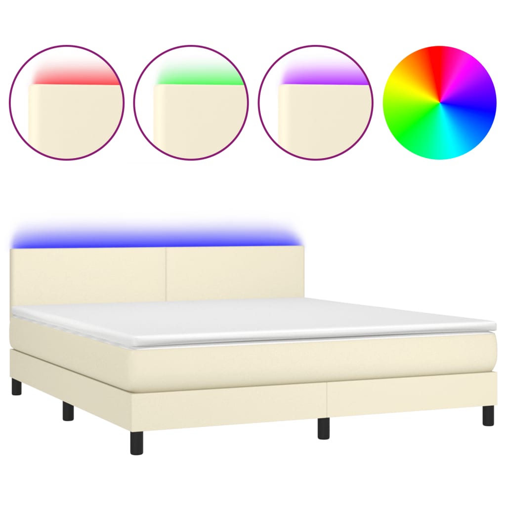 Boxspring Met Matras En Led Kunstleer Crèmekleurig 160X200 Cm 160 x 200 cm