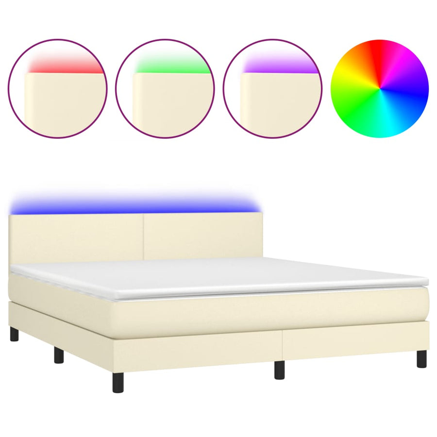 Boxspring Met Matras En Led Kunstleer Crèmekleurig 160X200 Cm 160 x 200 cm