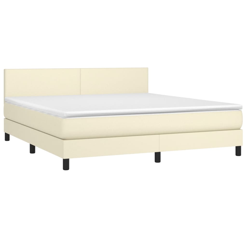 Boxspring Met Matras En Led Kunstleer Crèmekleurig 160X200 Cm 160 x 200 cm