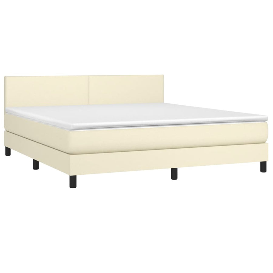 Boxspring Met Matras En Led Kunstleer Crèmekleurig 160X200 Cm 160 x 200 cm