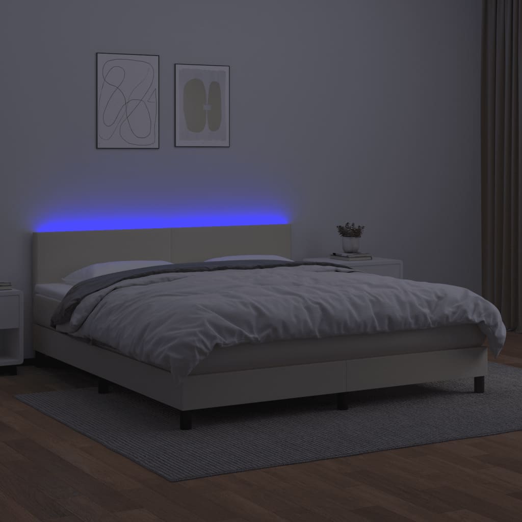 Boxspring Met Matras En Led Kunstleer Crèmekleurig 160X200 Cm 160 x 200 cm