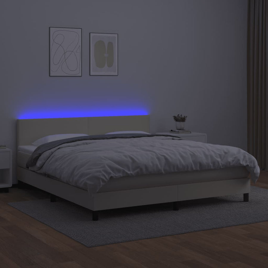 Boxspring Met Matras En Led Kunstleer Crèmekleurig 160X200 Cm 160 x 200 cm